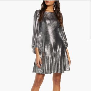 Eliza J Silver silver Metallic Puff Sleeve Mini Dress size 8